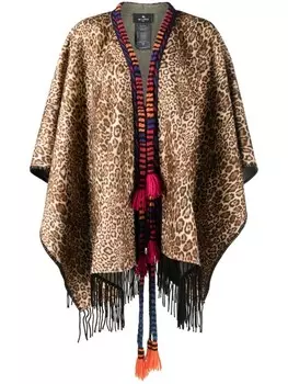 ETRO шерстяной кейп Fringed Animalier, нейтральный цвет