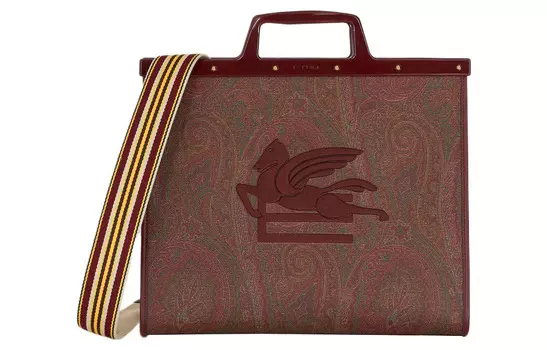 ETRO Сумка-шоппер из жаккардовой ткани, сумка-шоппер, сумка через плечо, женская сумка среднего размера, бордового цвета