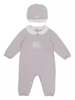 Etro трикотажный ромпер с вышивкой Pegaso, нейтральный цвет