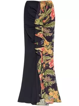 ETRO юбка макси с драпировкой и цветочным принтом, черный