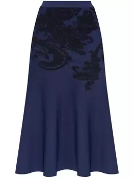 ETRO юбка миди А-силуэта с вышивкой, синий