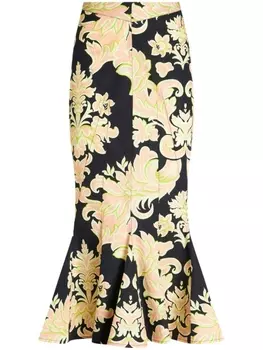 ETRO юбка миди с абстрактным принтом, черный