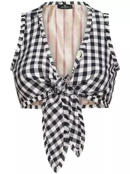 ETRO укороченный топ в клетку гингем с бахромой, черный