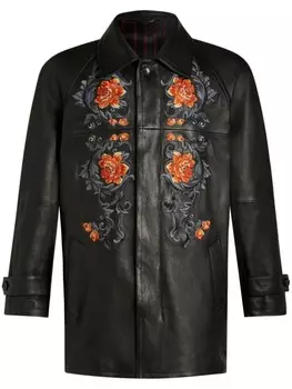 ETRO вышитая кожаная куртка, черный