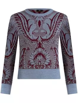 ETRO жакет из шерсти с цветочным жаккардовым узором, синий