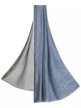 ETRO жаккардовый шарф с узором пейсли и бахромой, синий