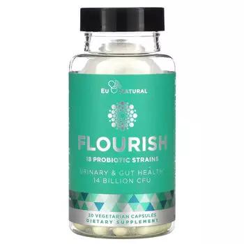 Eu Natural, FLOURISH, Пробиотики для здоровья мочи и кишечника, 14 миллиардов КОЕ, 30 вегетарианских капсул