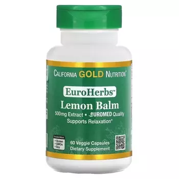 EuroHerbs Экстракт мелиссы 500 мг, 60 растительных капсул California Gold Nutrition