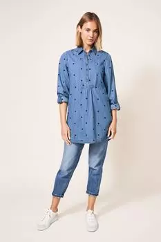 Eva синяя джинсовая туника с вышивкой White Stuff, синий