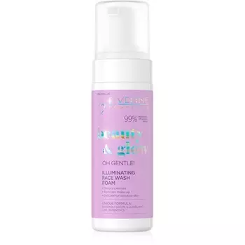 Eveline Beauty & Glow О, нежно! Осветляющая очищающая пенка для лица Осветляющая подходит для веганов Питательные увлажняющие смягчители Illumiglow 99% натуральные ингредиенты 150 мл, Eveline Cosmetics