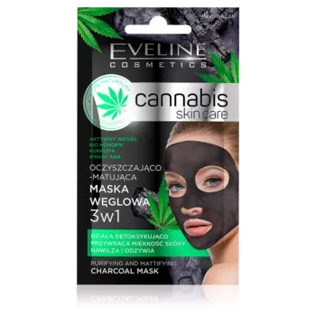 Eveline Cosmetics Cannabis Skin Care угольная маска для лица 3в1, 7 мл