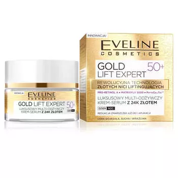 Eveline Cosmetics Gold Lift Expert 50+ роскошная мультипитательная крем-сыворотка с 24-каратным золотом день/ночь 50мл