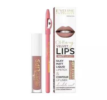 Eveline Cosmetics ой! My Velvet Lips Liquid Matt Lip Kit Набор матовой жидкой губной помады 4,5 мл + карандаш для губ 1 шт. 11 Cookie Milkshake