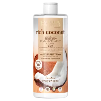 Eveline Cosmetics Rich Coconut Увлажняющая мицеллярная вода и тоник для лица 2-в-1, 500 мл