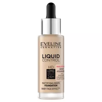 Eveline Cosmetics, Тональный крем для лица Liquid Control HD Long Lasting Formula 24H с капельницей 015 Light Vanilla, 32 мл