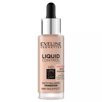 Eveline Cosmetics, Тональный крем для лица Liquid Control HD Long Lasting Formula 24H с капельницей 003 Ivory Beige, 32 мл