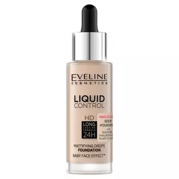 Eveline Cosmetics, Тональный крем для лица Liquid Control HD Long Lasting Formula 24H с капельницей 010 Светло-бежевый, 32 мл