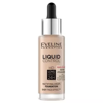 Eveline Cosmetics, Тональный крем для лица Liquid Control HD Long Lasting Formula 24H с капельницей 050 Golden Beige, 32 мл