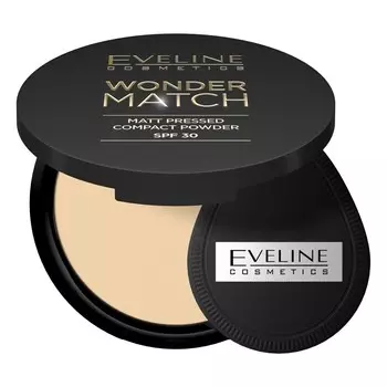 Eveline Cosmetics, Wonder Match, матовая прессованная пудра с защитным фильтром SPF30, оттенок 02 Medium Beige, 8 г