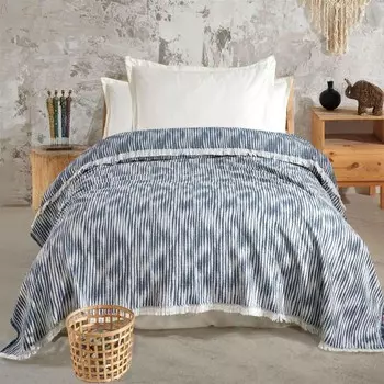 Evidea Мягкое односпальное покрывало в полоску - Темно-синий - 160x225 см