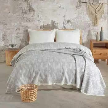 Evidea Soft Покрывало в двойную полоску - Серый - 225x250 см