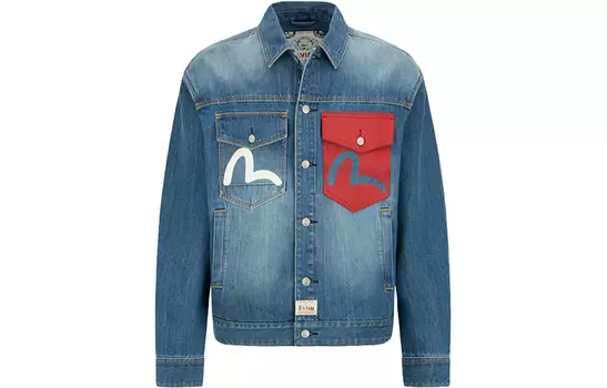 EVISU Мужская джинсовая куртка, Джинсовый синий