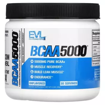 EVLution Nutrition BCAA5000 без ароматизаторов, 5,3 унции (150 г)