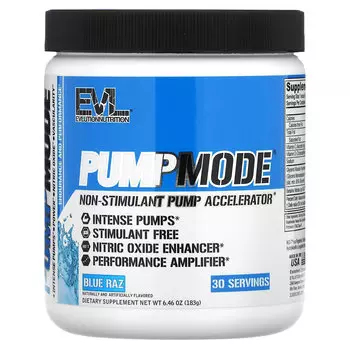 EVLution Nutrition, PumpMode, Pump Accelerator, без стимуляторов, Blue Raz, 183 г (6,46 унции)