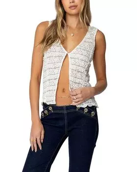 Evolet Топ с разрезом спереди из полупрозрачного кружева Edikted, белый