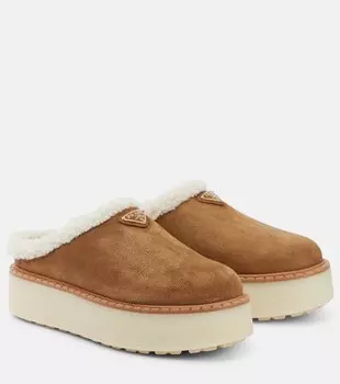 Evolve платформенные мюли из замши с подкладкой из овчины Prada, Cannella