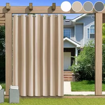 Еврофиранные шторы САД, водонепроницаемые уличные шторы, шторы для патио, темно-зеленые, 155x220 см, петли на липучке easy home, бежевый
