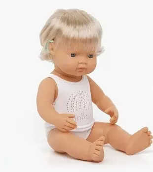 Европейская кукла Miniland с кохлеарным имплантом, 38 см