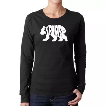 Explore — женская футболка с длинным рукавом с надписью Word Art LA Pop Art, черный