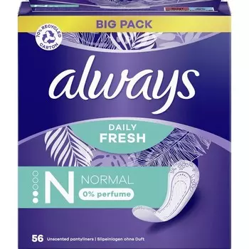 Ежедневные ежедневные прокладки, нормальная, большая упаковка, без запаха Always, 56 шт.