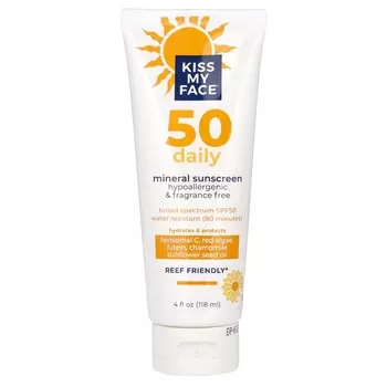 Ежедневный солнцезащитный крем Kiss My Face 50 SPF без отдушек, 118 мл
