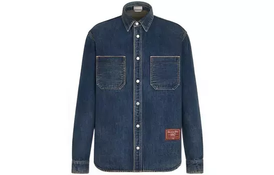 Ежеквартальные новинки Рубашка мужская джинсовая синяя Dior, синий