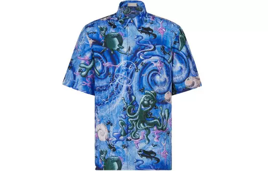 Ежеквартальные новинки Рубашка мужская синяя Dior, синий