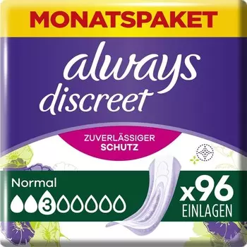 Ежемесячный пакет. Прокладки при недержании Discreet, нормальные Always, 96 шт.