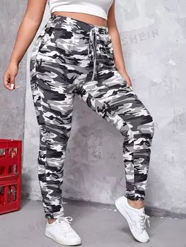 EZwear Брюки больших размеров с камуфляжным рисунком, завязываются спереди Shein, мультиколор