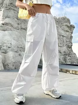 EZwear Брюки-карго парашютного типа, боковые карманы с клапанами Shein, белый