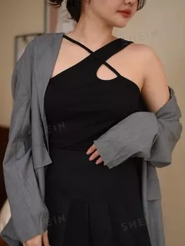 EZwear Черная женская плиссированная юбка в студенческом стиле Подходит для школьного семестра Shein, черный