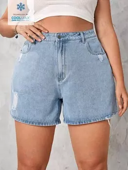 EZwear Coolmax Свободные джинсовые шорты больших размеров Shein, светло-голубой