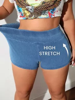 EZwear Джинсовые шорты больших размеров Модные повседневные облегающие эластичные синие шорты, которые можно сочетать с чем угодно Shein, синий