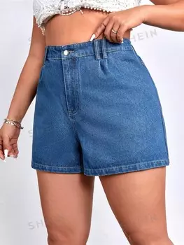 EZwear Джинсовые шорты больших размеров на молнии Shein, синий