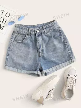 EZwear Джинсовые шорты с завышенной талией Shein, синий