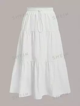 EZwear Юбка на талии с рюшами/рюшами на талии Shein, белый