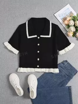 EZwear Кардиган больших размеров Shein, черно-белый