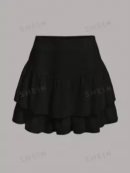EZwear Однотонная юбка с рюшами/рюшами Shein, черный