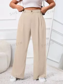 EZwear Однотонные костюмные брюки больших размеров с завышенной талией Shein, абрикосовый