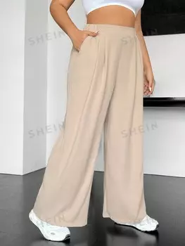EZwear Однотонные широкие брюки больших размеров больших размеров Shein, абрикосовый